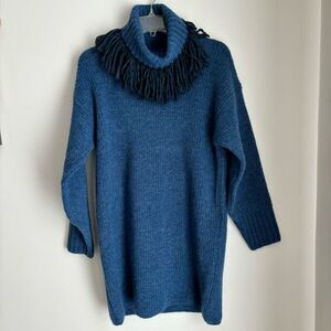 Something Navy Women’s fringe turtleneck wool blend sweater dress size XS NWT!